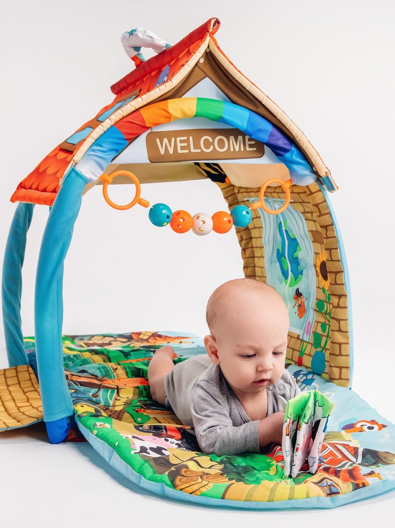 Tapete de atividades para bebé 2 em 1 LIONELO Agnes – Tapete plano com arcos e tapete com casinha Azul Multicolor Azul - Kiabi