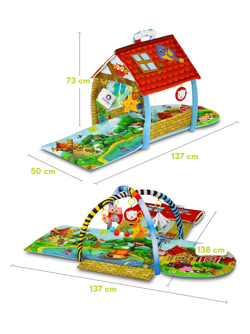 Tapete de atividades para bebé 2 em 1 LIONELO Agnes – Tapete plano com arcos e tapete com casinha Azul Multicolor Azul - Kiabi