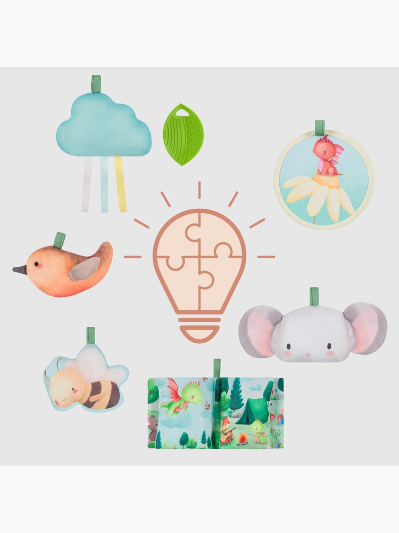 Tapete de atividades para bebé LIONELO Inga 2em1– Parque infantil – Lavável – Brinquedos interativos Branco Verde Azul - Kiabi