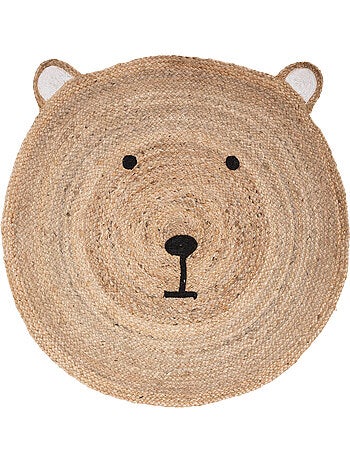 Tapete de juta com cabeça de ursinho de peluche