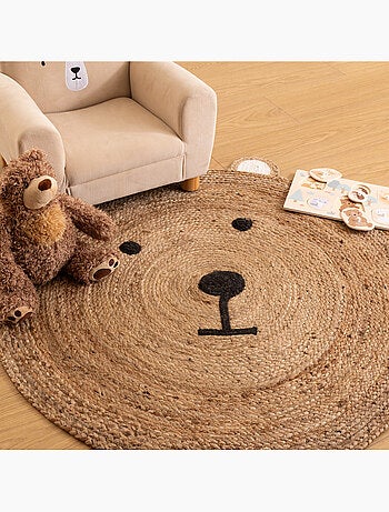 Tapete de juta com cabeça de ursinho de peluche