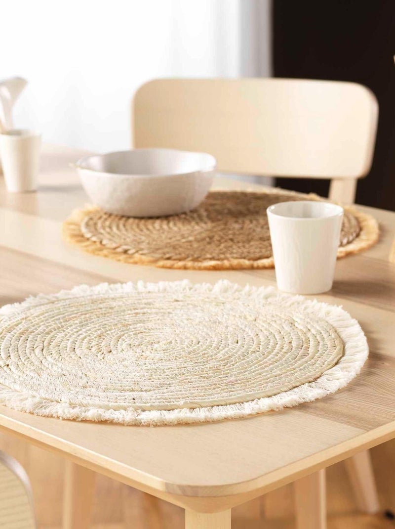Tapete de mesa em junco com franjas Bege claro - Kiabi