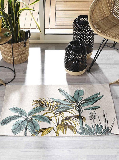 Tapete estampado com folhagens exóticas e pompons - Kiabi