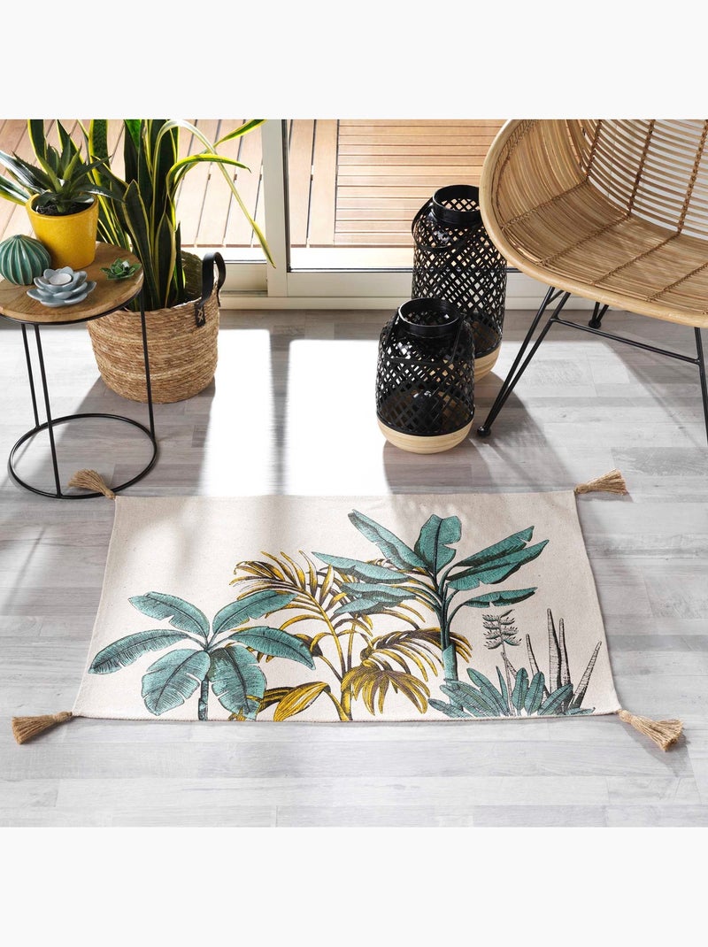 Tapete estampado com folhagens exóticas e pompons Multicolorido - Kiabi