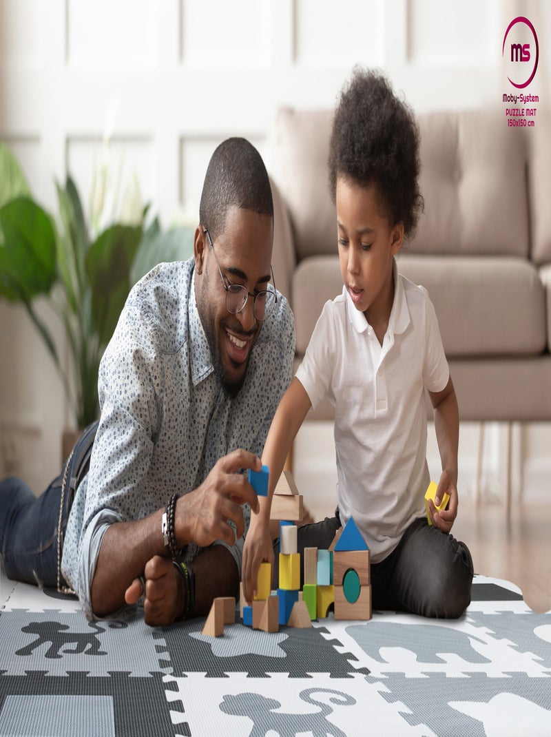 Tapete puzzle de espuma eva 150 x 150 cm para bebés, crianças e adultos Cinza - Kiabi