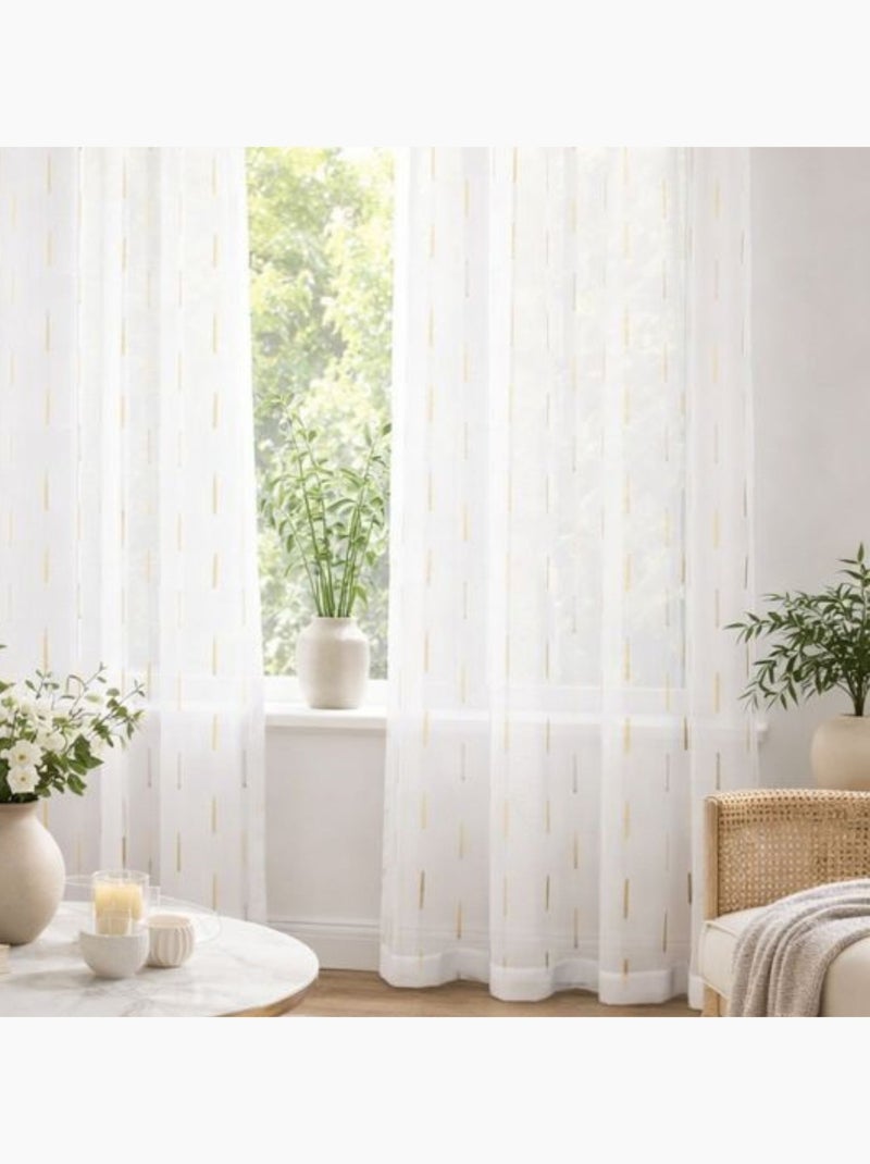 Tecido transparente claro com linhas bordadas Amarelo - Kiabi