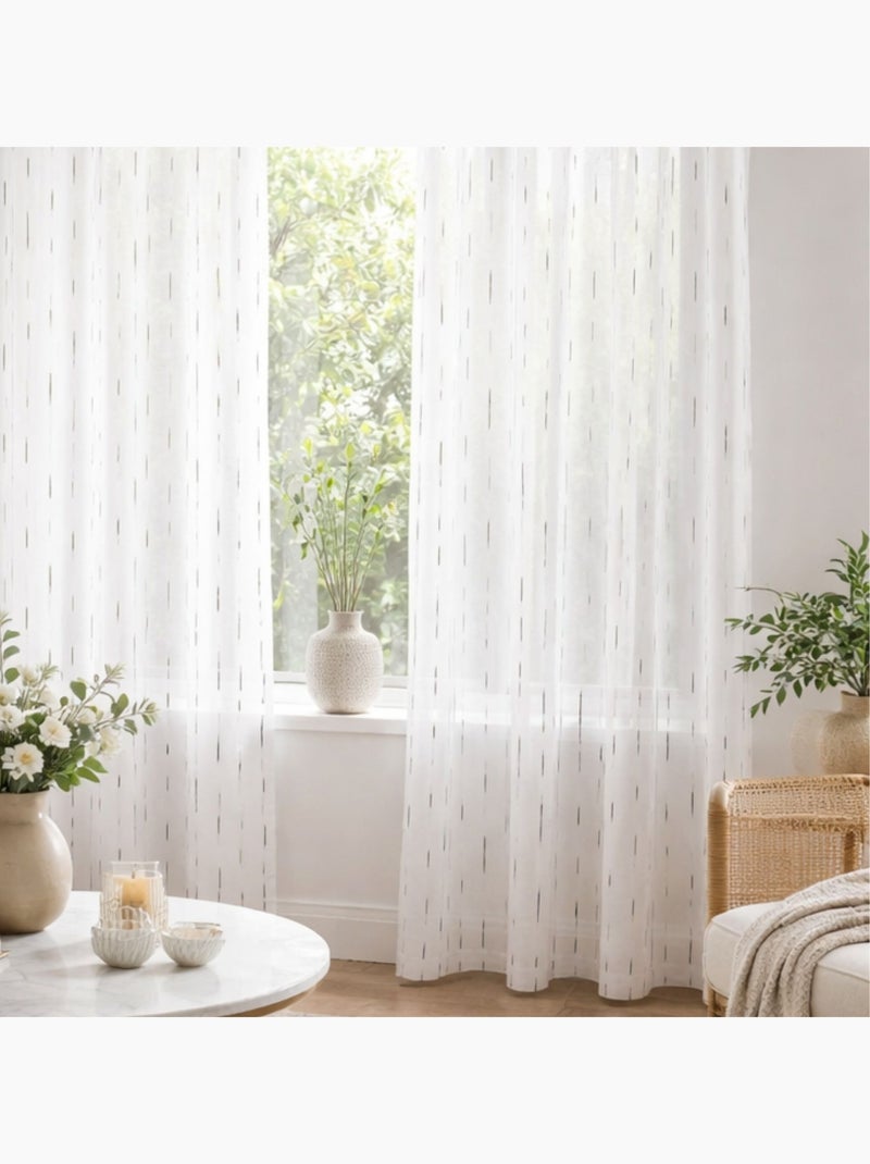 Tecido transparente claro com linhas bordadas Cinza claro - Kiabi