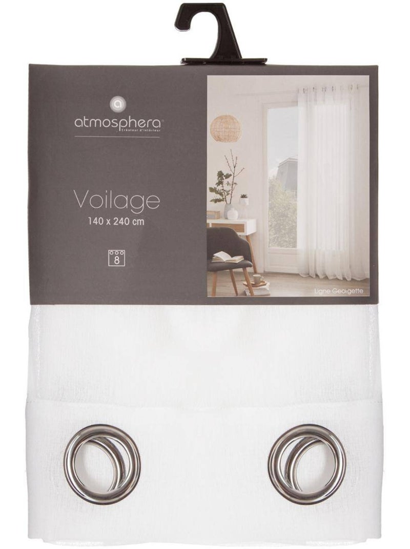 Tecido transparente claro liso com ilhós Branco - Kiabi