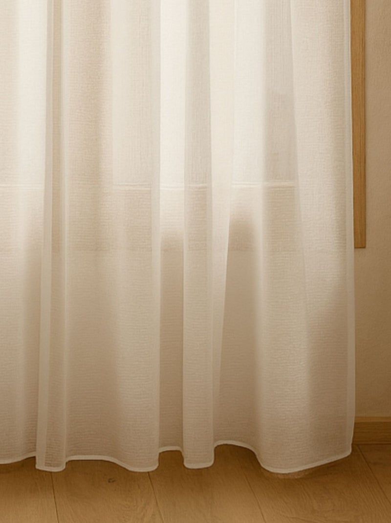 Tecido transparente liso com entrançado e riscas de fantasia Branco - Kiabi