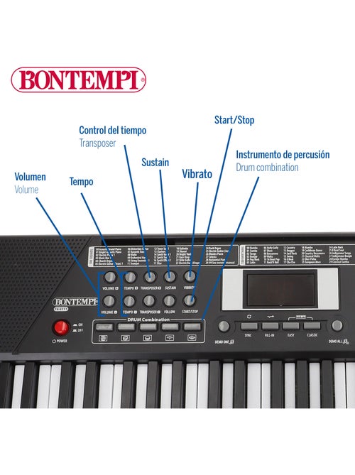 Teclado digital com suporte 61 teclas bontempi - Kiabi