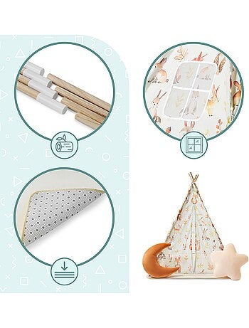 Tenda tipi infantil mamabrum com tapete, almofadas e luz led – bege e verde-oliva