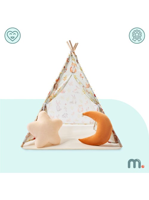 Tenda tipi infantil mamabrum com tapete, almofadas e luz led – bege e verde-oliva - Kiabi