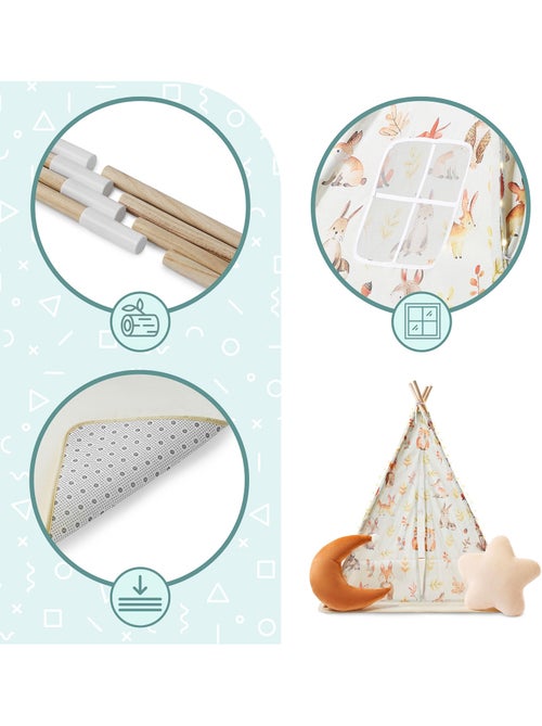 Tenda tipi infantil mamabrum com tapete, almofadas e luz led – bege e verde-oliva - Kiabi