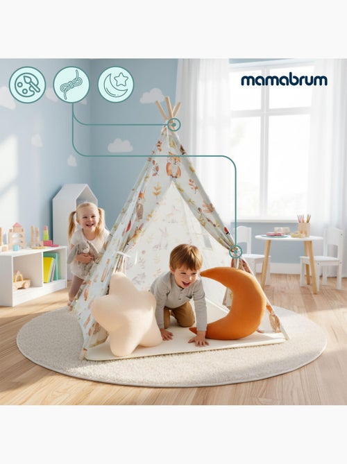 Tenda tipi infantil mamabrum com tapete, almofadas e luz led – bege e verde-oliva - Kiabi