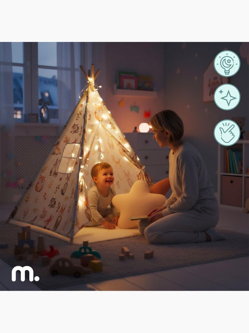 Tenda tipi infantil mamabrum com tapete, almofadas e luz led – bege e verde-oliva - Kiabi