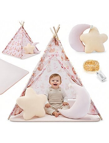 Tenda tipi infantil mamabrum com tapete, almofadas e luz led
