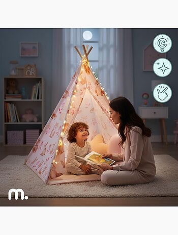 Tenda tipi infantil mamabrum com tapete, almofadas e luz led