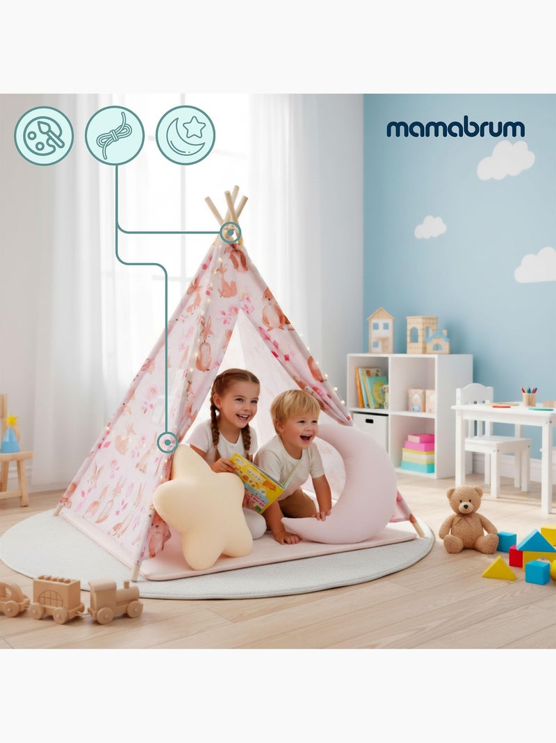Tenda tipi infantil mamabrum com tapete, almofadas e luz led Rosa - Kiabi