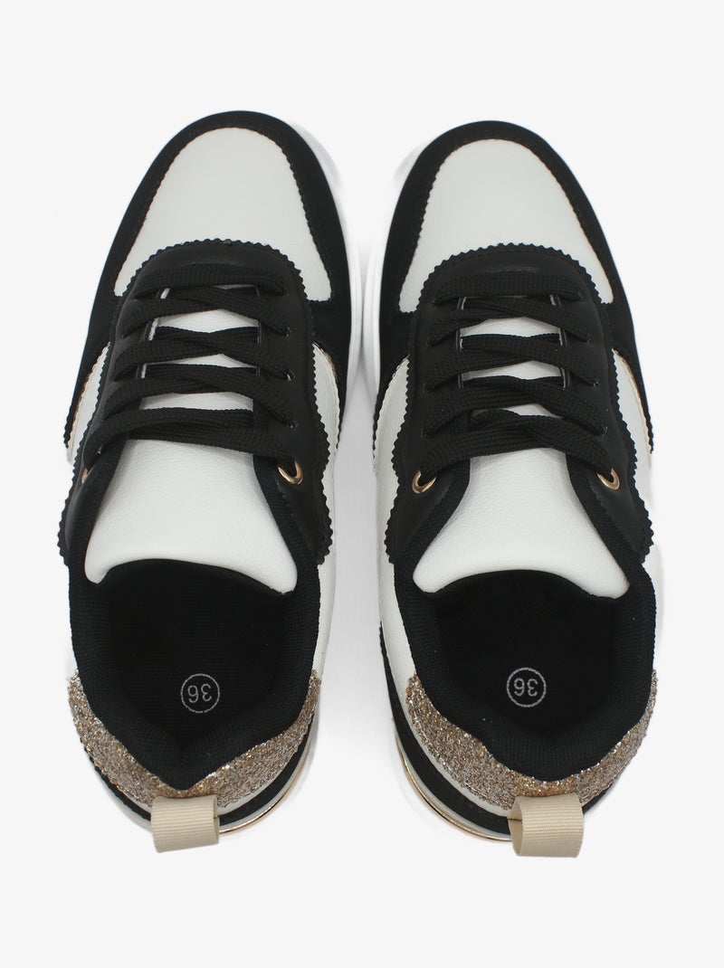 Ténis alça cruzada Branco Preto - Kiabi