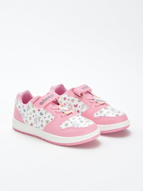 Ténis com abertura com tira de velcro + atacadores elásticos 'unicórnios' - Kiabi