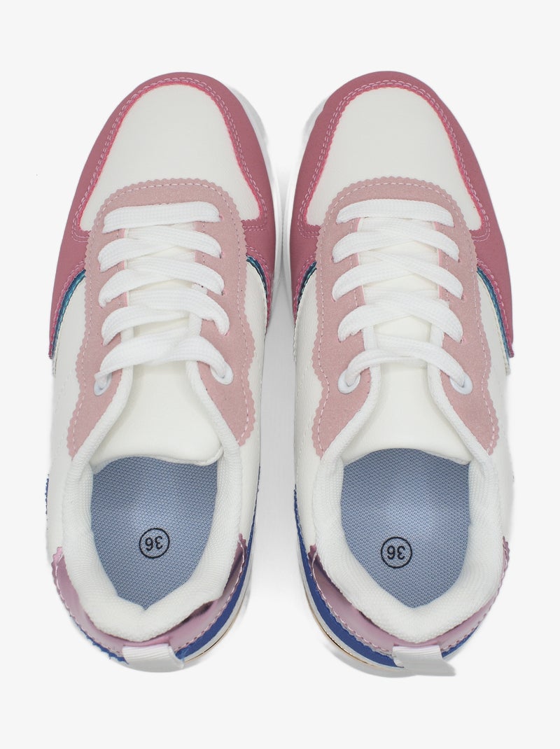 Ténis com atacadores Branco Rosa - Kiabi