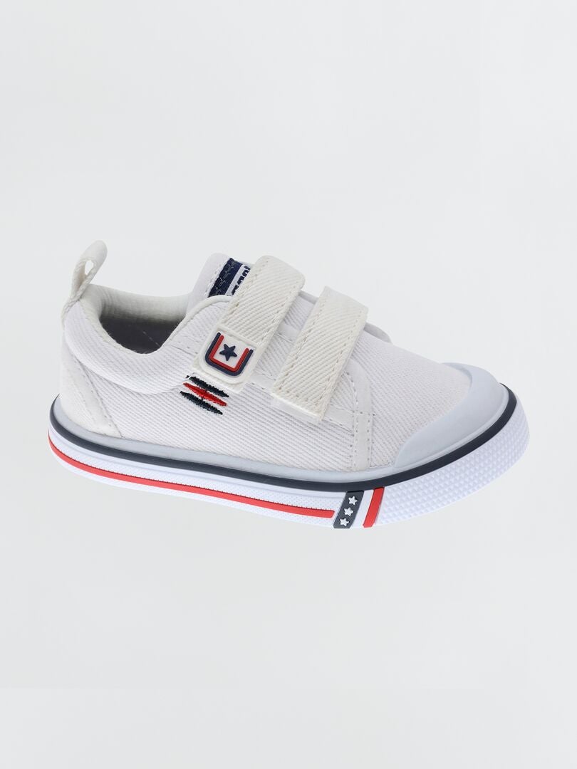 Ténis com tiras de velcro de lona BRANCO - Kiabi