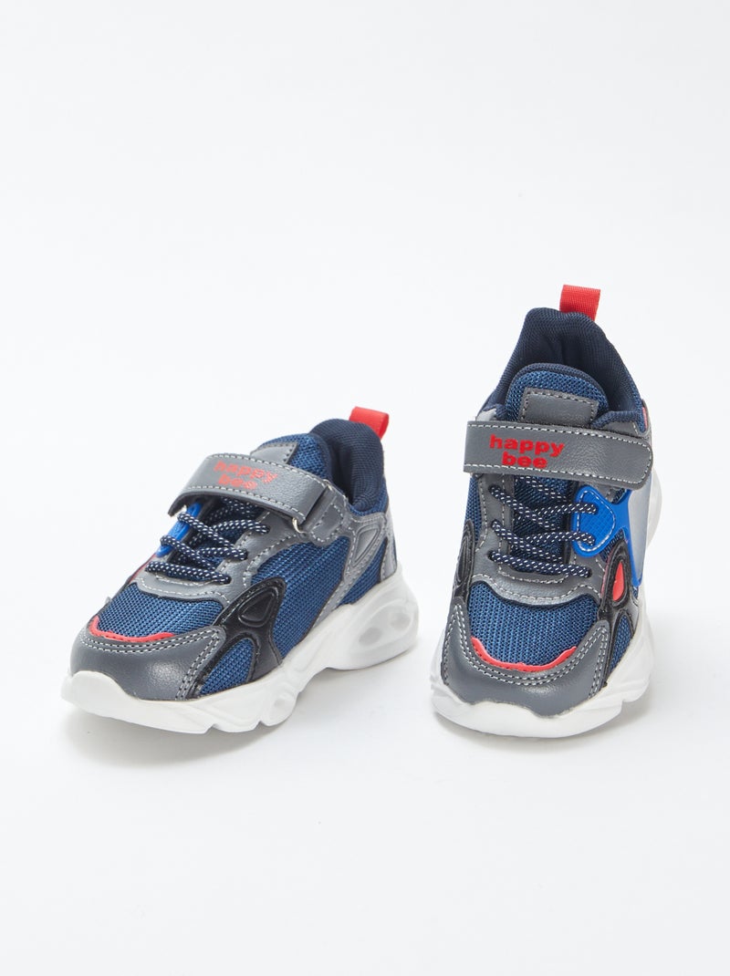 Ténis com tiras de velcro e atacadores com LED AZUL - Kiabi