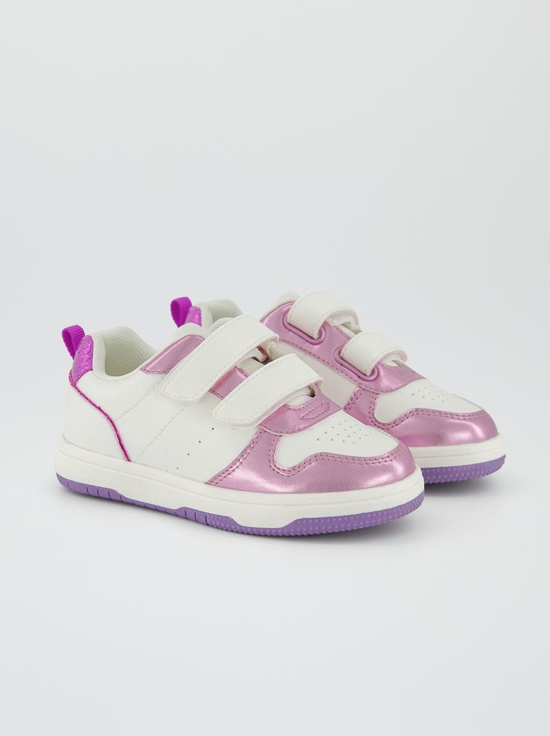 Ténis com tiras de velcro tricolores Rosa - Kiabi