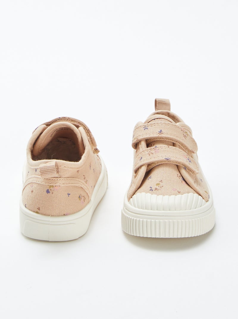 Ténis com velcro em tecido BEGE - Kiabi