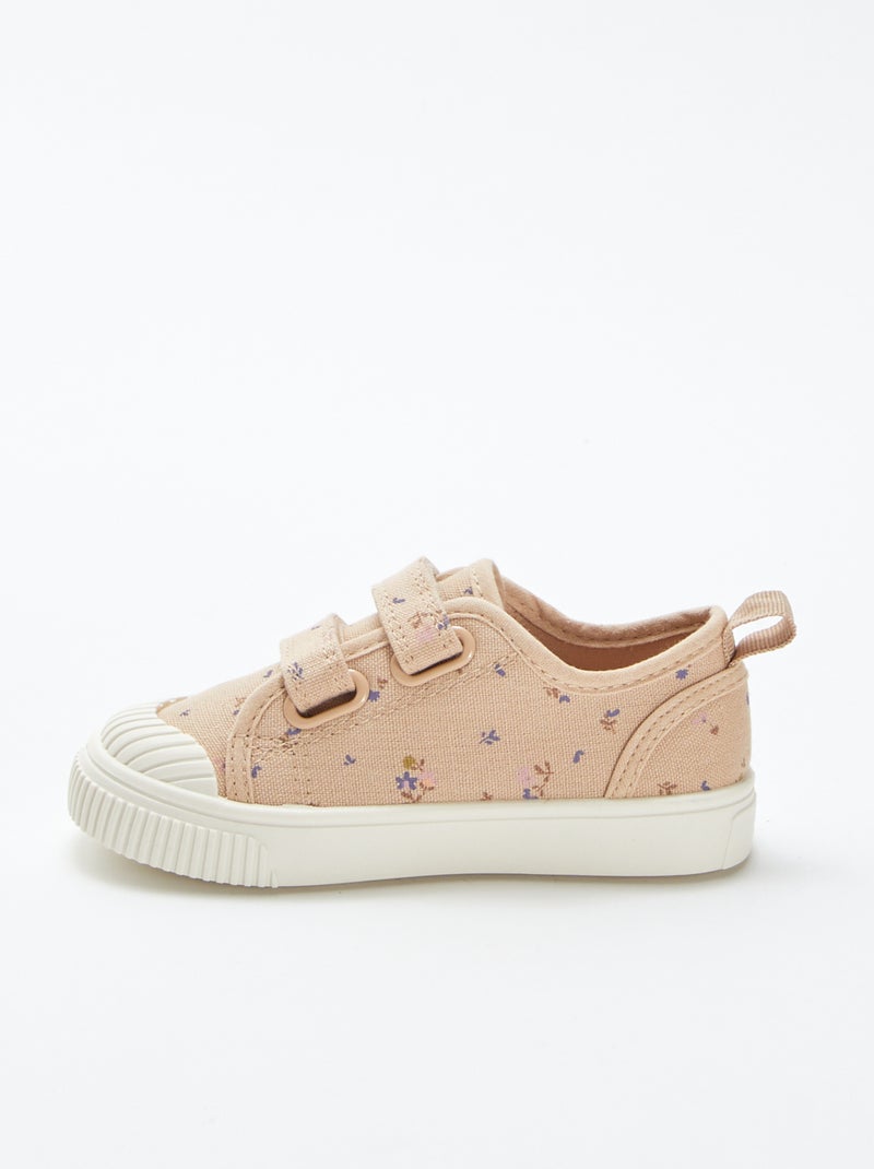 Ténis com velcro em tecido BEGE - Kiabi