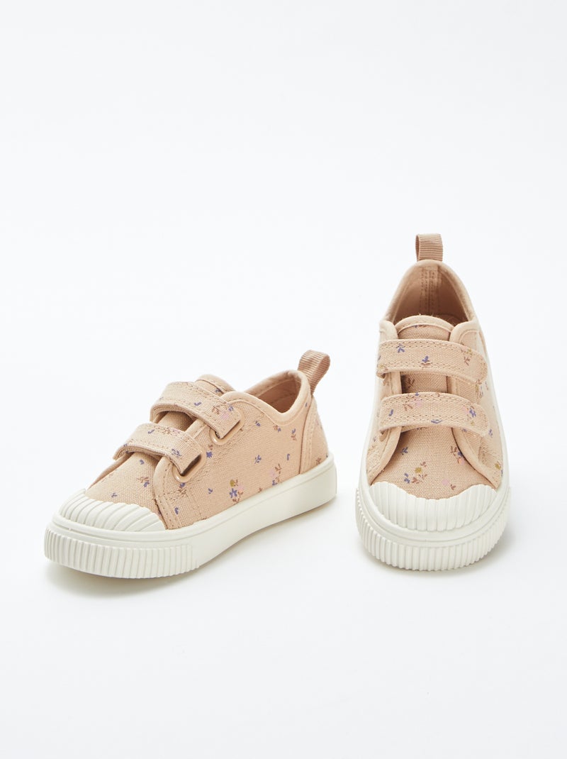 Ténis com velcro em tecido BEGE - Kiabi