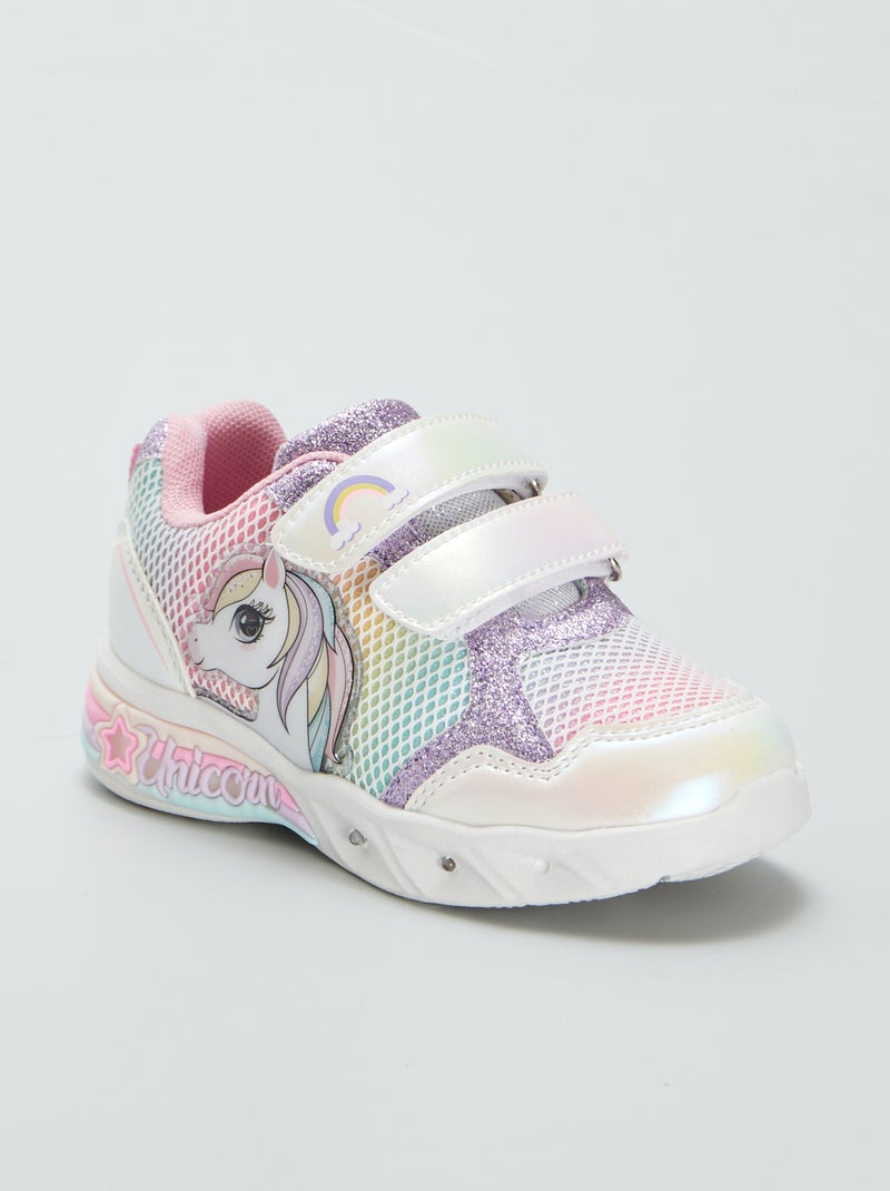 Ténis com velcro luminosos 'unicórnio' BEGE - Kiabi