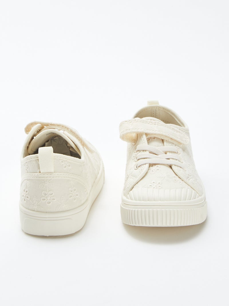 Ténis de lona canelada com tiras de velcro BEGE - Kiabi