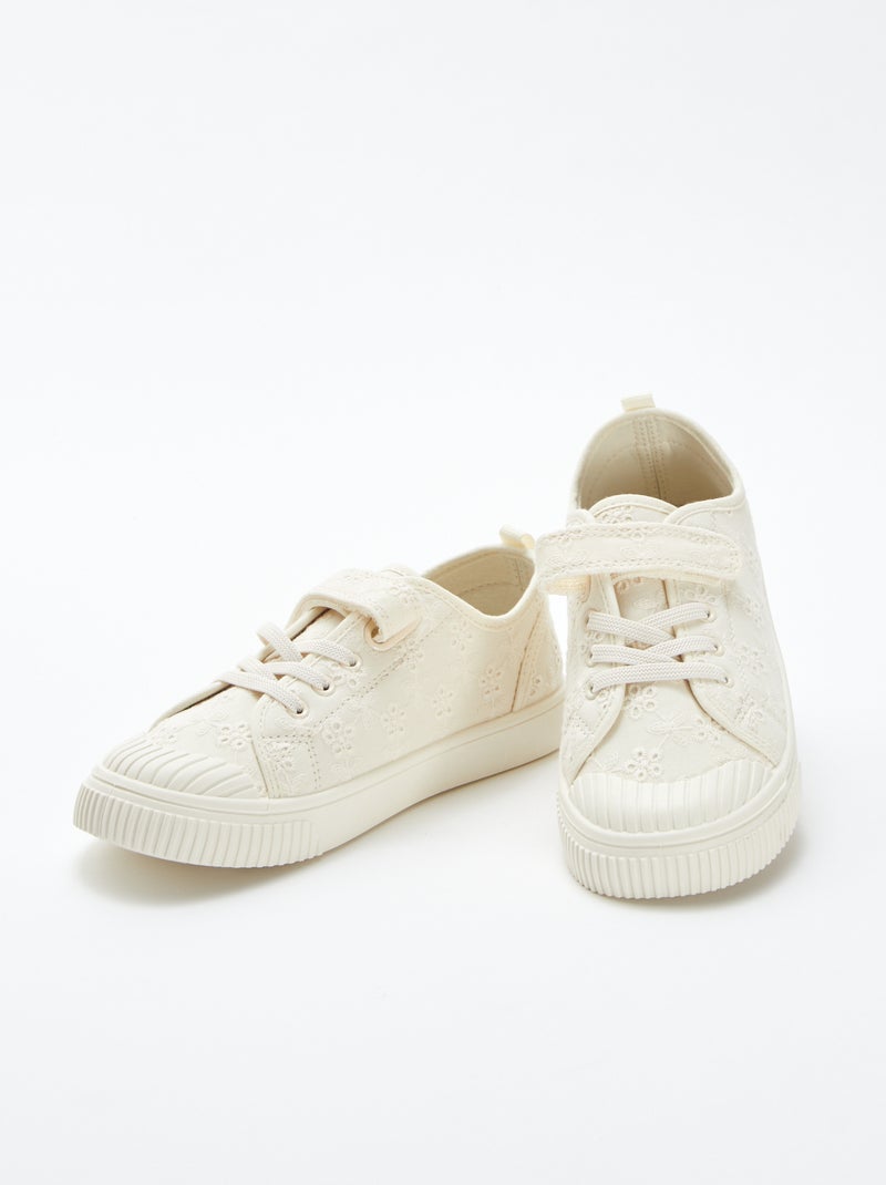 Ténis de lona canelada com tiras de velcro BEGE - Kiabi