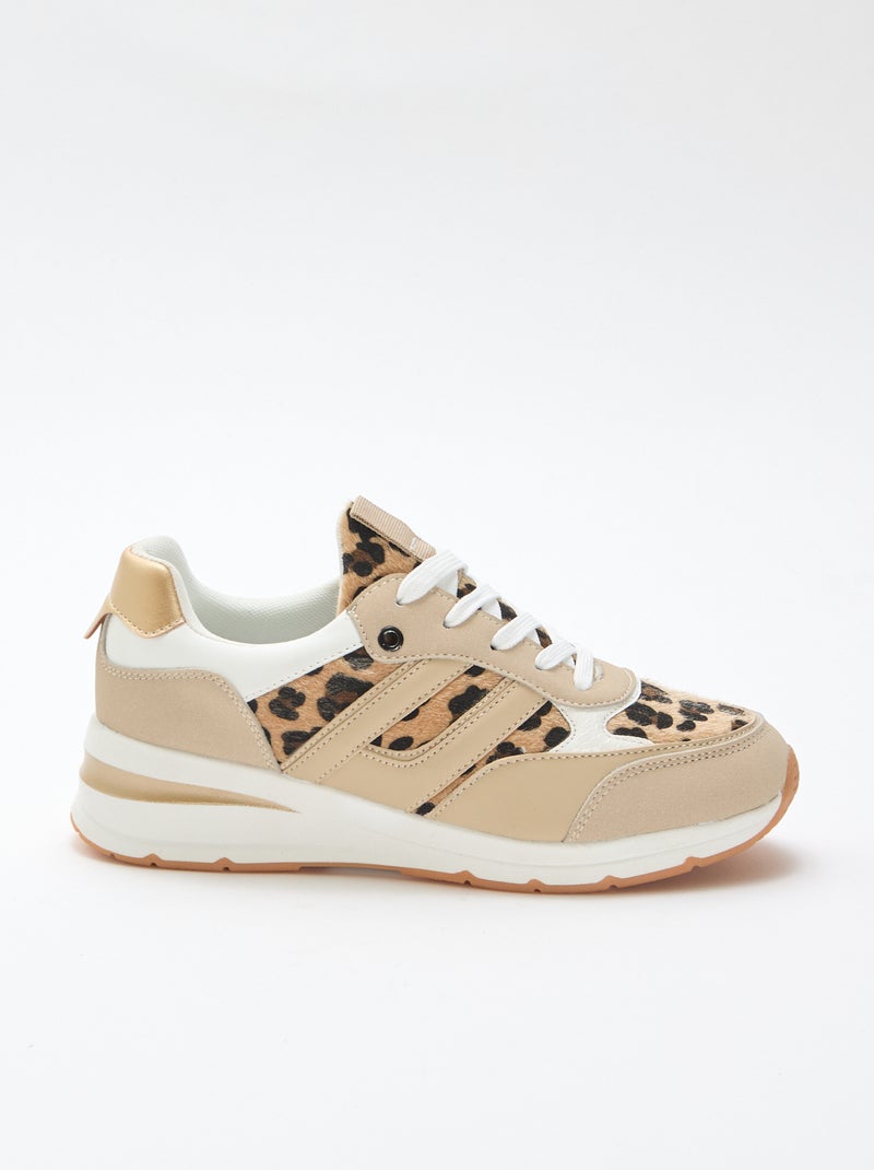 Ténis de running com estampado 'leopardo' Caqui - Kiabi