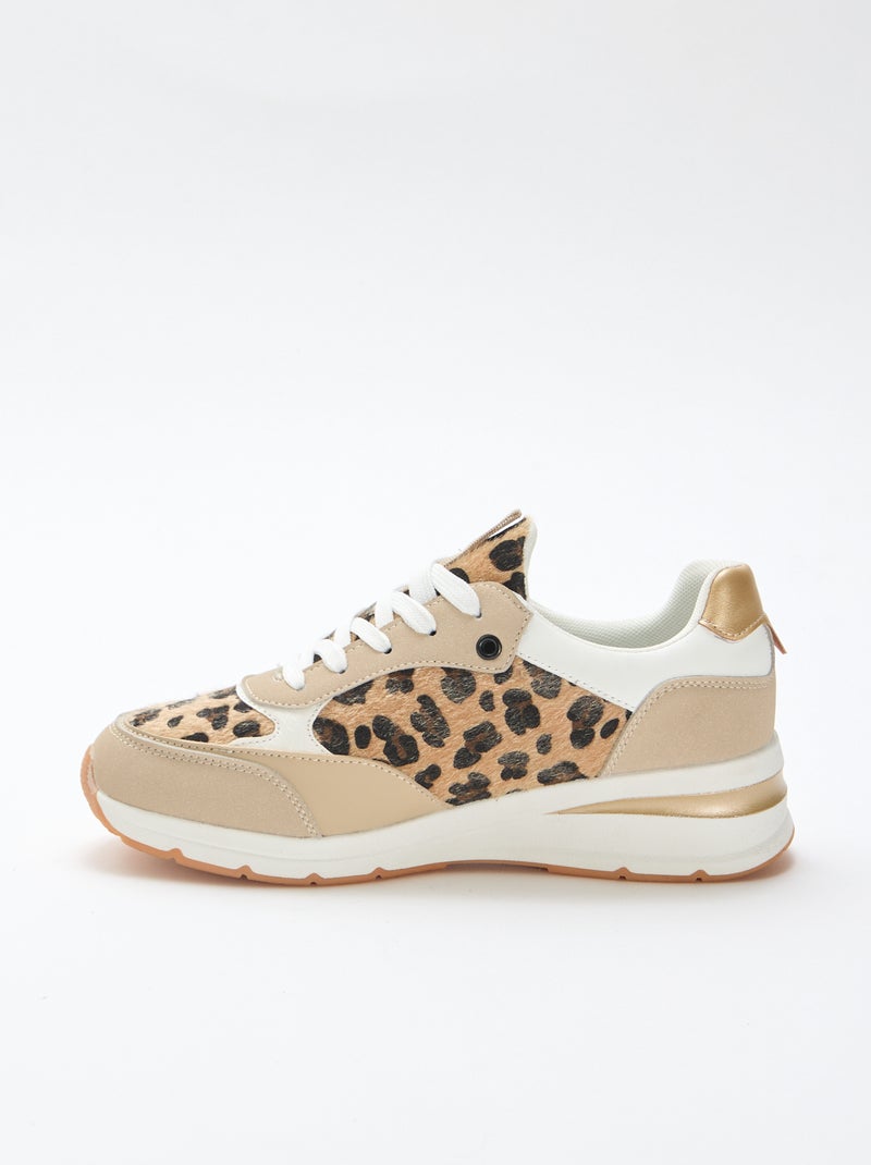 Ténis de running com estampado 'leopardo' Caqui - Kiabi