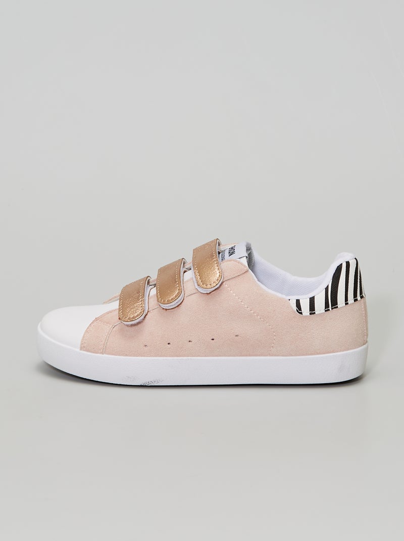 Ténis em dois materiais com velcro Rosa - Kiabi