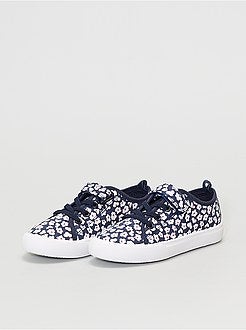 Ténis em lona florida com velcro e atacadores - Kiabi
