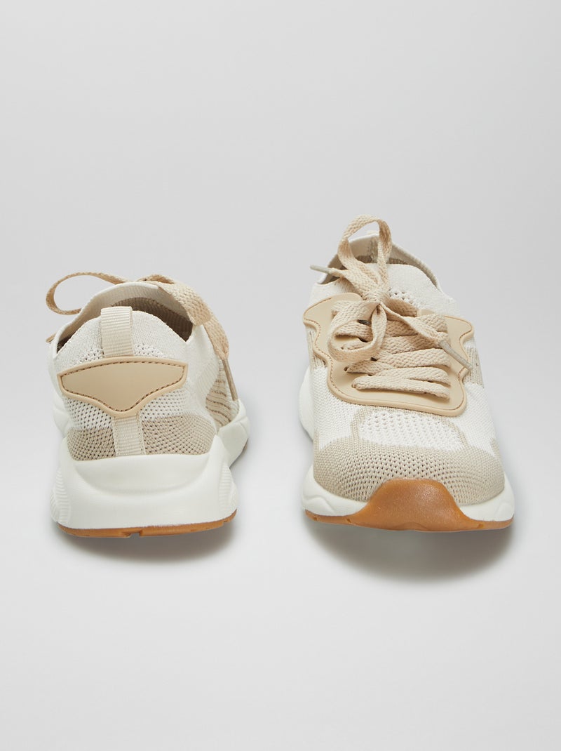 Ténis em malha bicolor BEGE - Kiabi