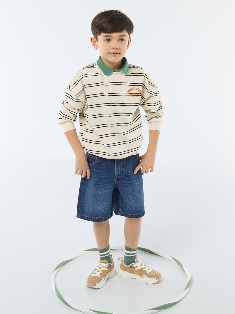 Ténis em malha e pele sintética bege - Kiabi