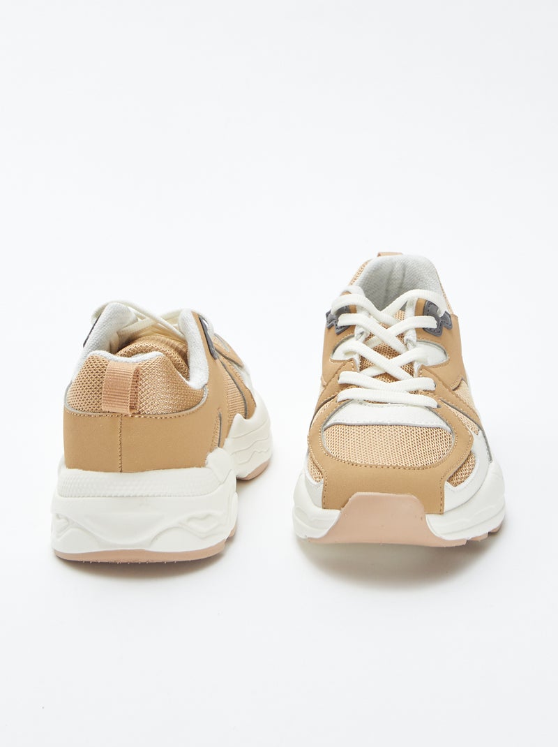 Ténis em malha e pele sintética bege - Kiabi