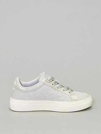 Ténis em material têxtil prateado - Kiabi