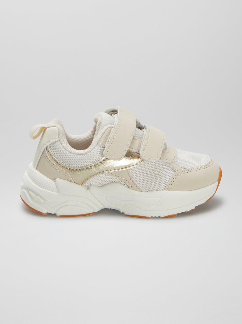 Ténis em pele sintética e rede BEGE - Kiabi