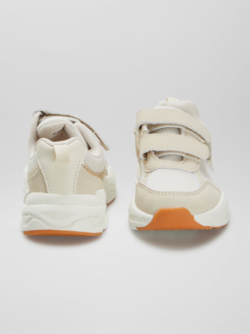 Ténis em pele sintética e rede BEGE - Kiabi