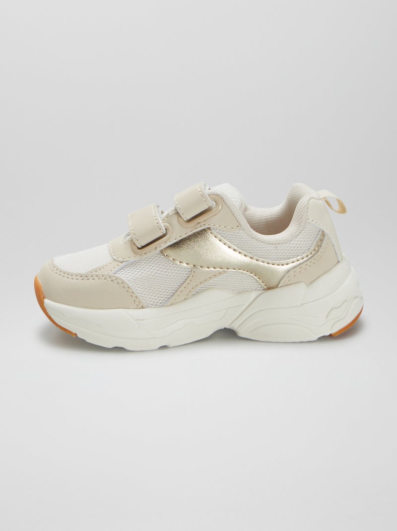 Ténis em pele sintética e rede BEGE - Kiabi