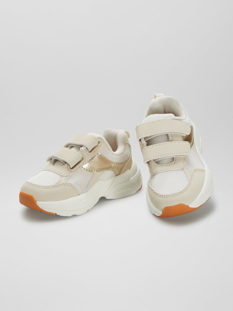 Ténis em pele sintética e rede BEGE - Kiabi