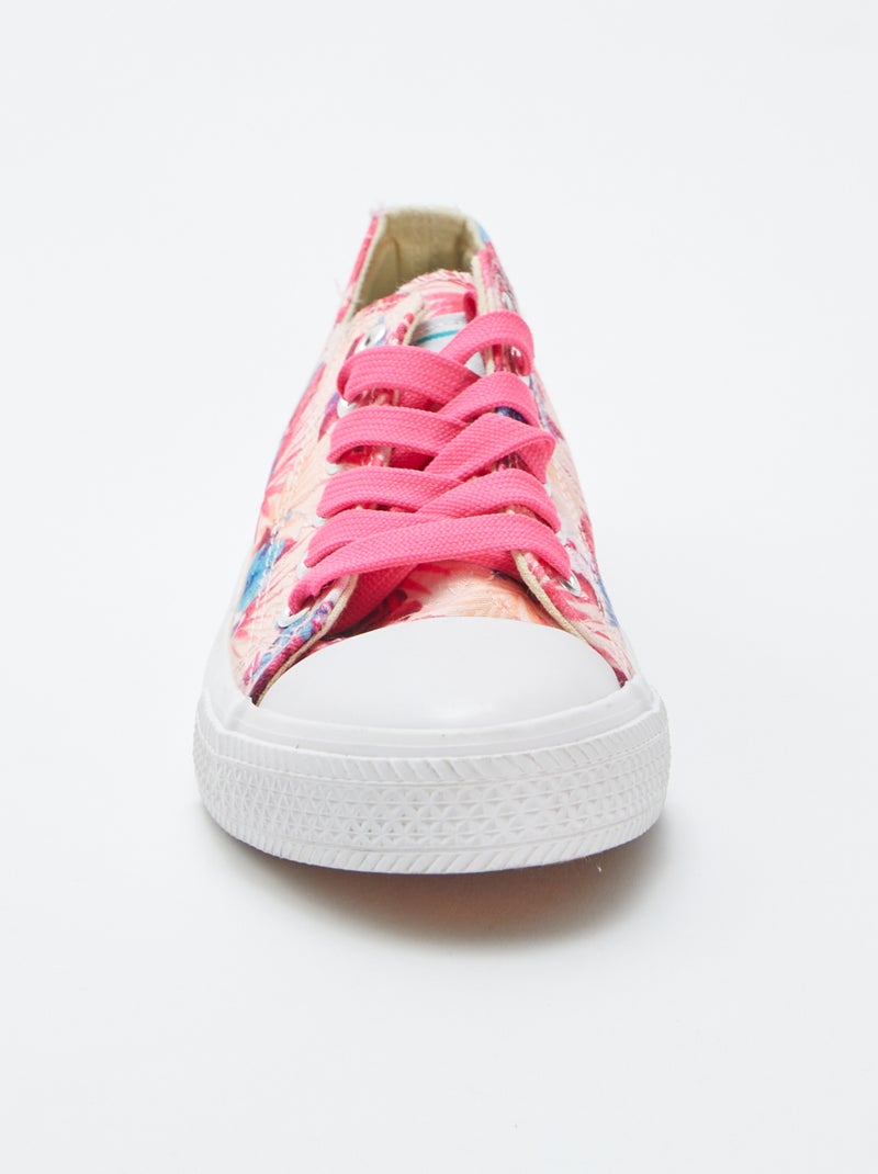 Ténis em tecido às flores ROSA - Kiabi