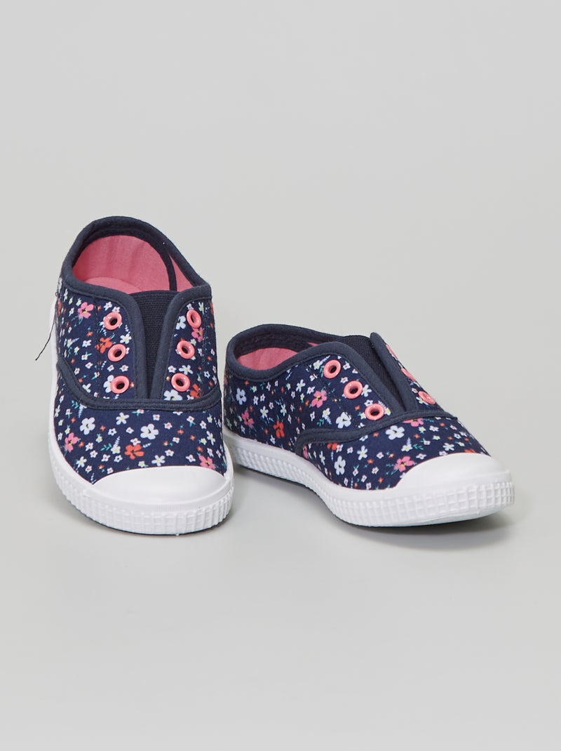 Ténis em tecido estampado 'flores' Azul Naval - Kiabi