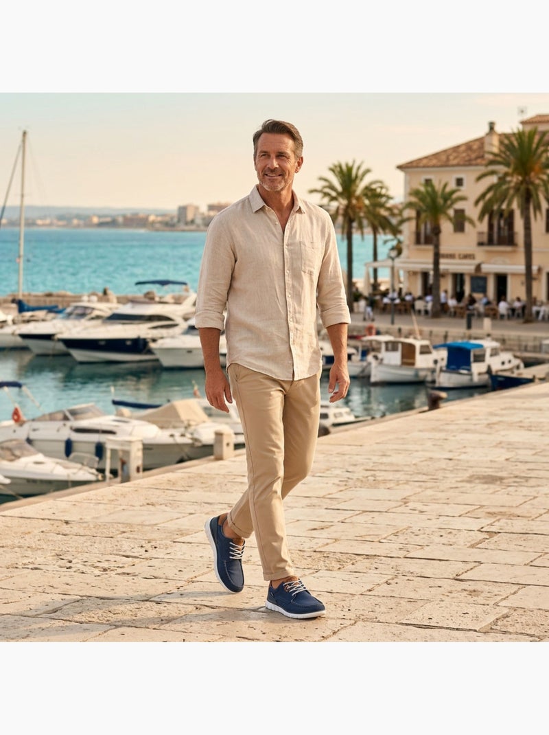 Tenis Homem Conforto Sola Flexível Estilo Náutico OZABI Azul - Kiabi