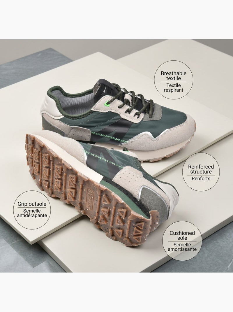 Tenis Homem Running Retro Confortável OZABI Verde - Kiabi